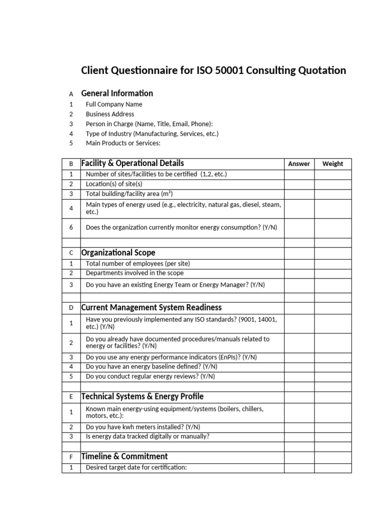 ISO 50001 questionnaires | PDF