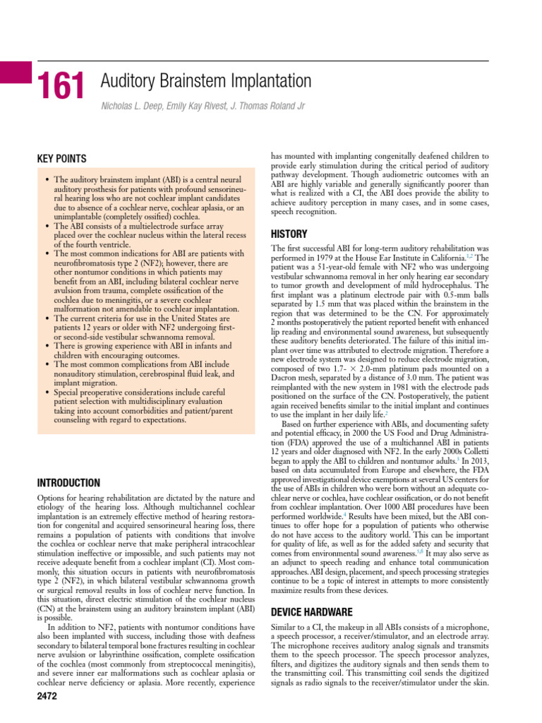 161 Auditory Brainstem Implantation | PDF | Neurology | Nervous System