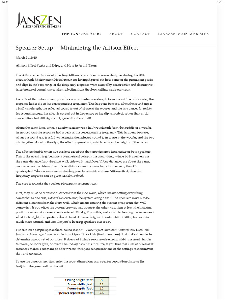 Speaker Setup -- Minimizing the Allison Effect — JansZen Blog | PDF ...