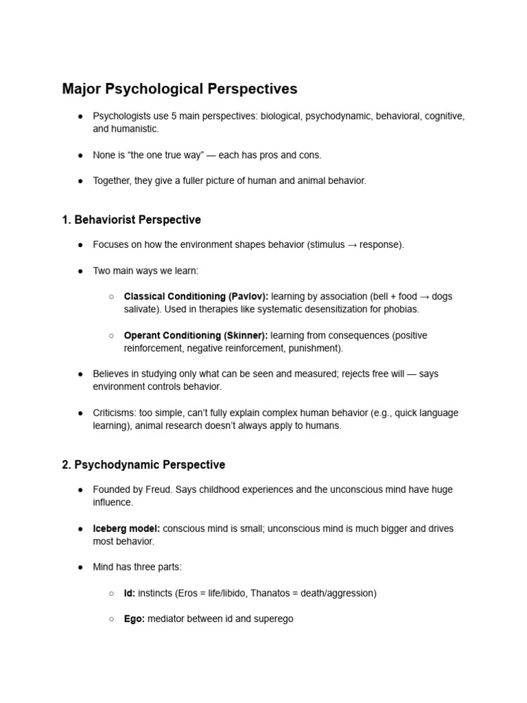 Key Psychological Perspectives Explained | PDF