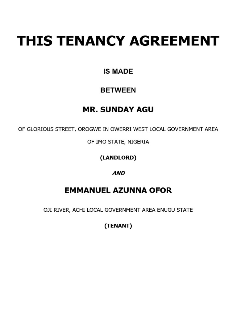 Tenancy Agreement for Duplex in Imo State | PDF | Leasehold Estate | Lease