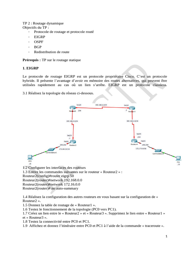 Routage dynamique : EIGRP, OSPF, BGP | PDF | Routage | Adresse IP