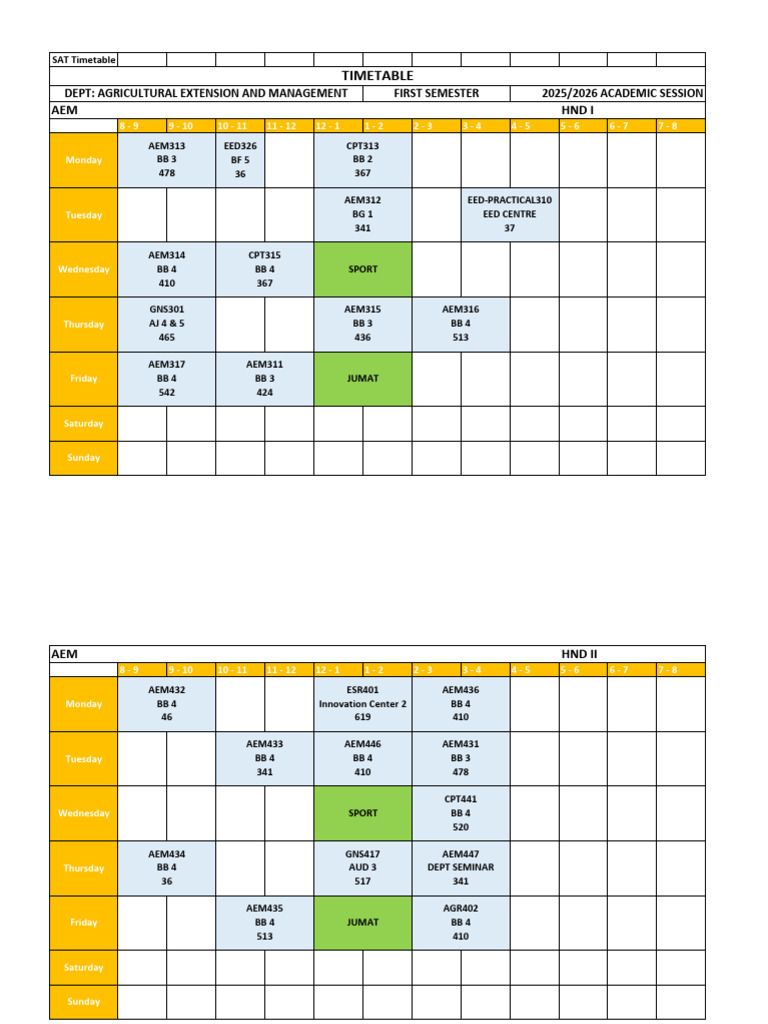 Revised Main_Timetable - SAT | PDF