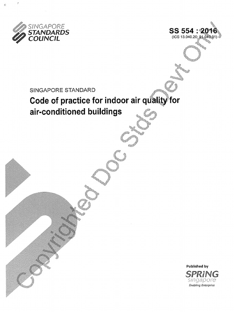 SS 554-2016 Indoor Air Quality For Air-Conditioning Buildings | PDF