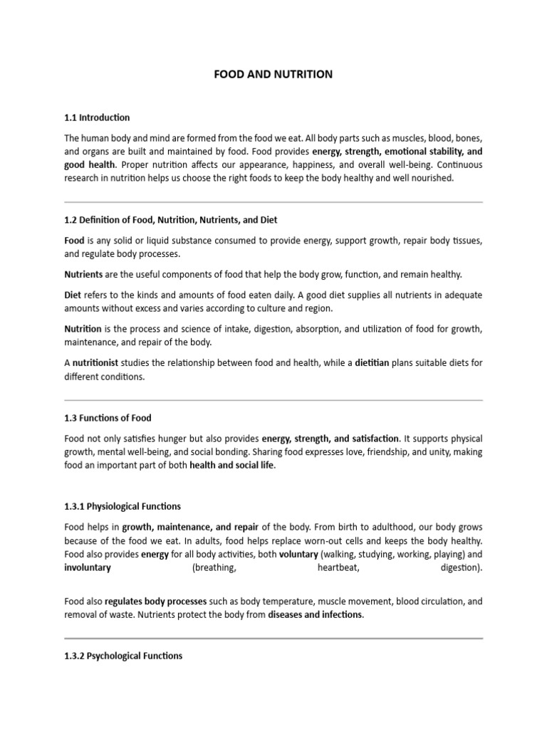 Understanding Food and Nutrition Basics | PDF | Food Energy | Nutrients