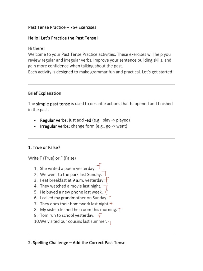 Past Tense Practice | PDF | Language Mechanics | Syntax