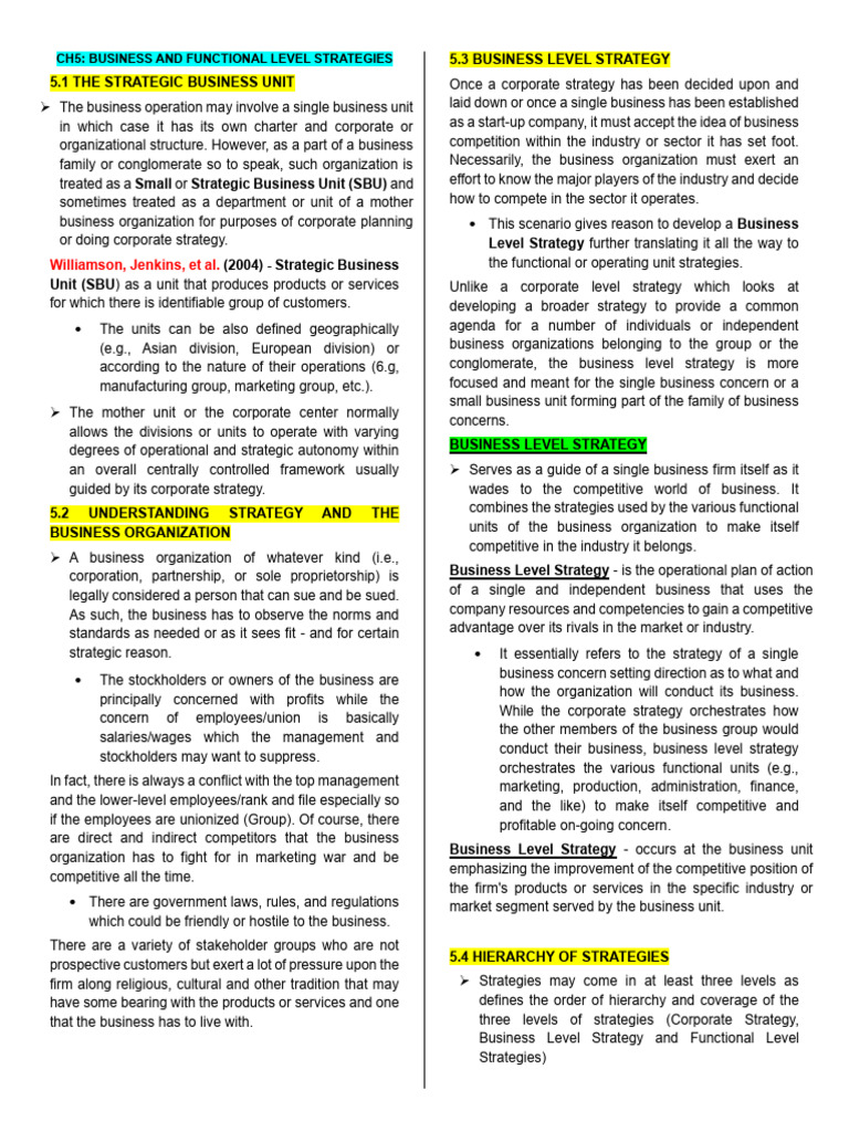 Business and Functional Level Strategies | PDF | Business | Strategic ...