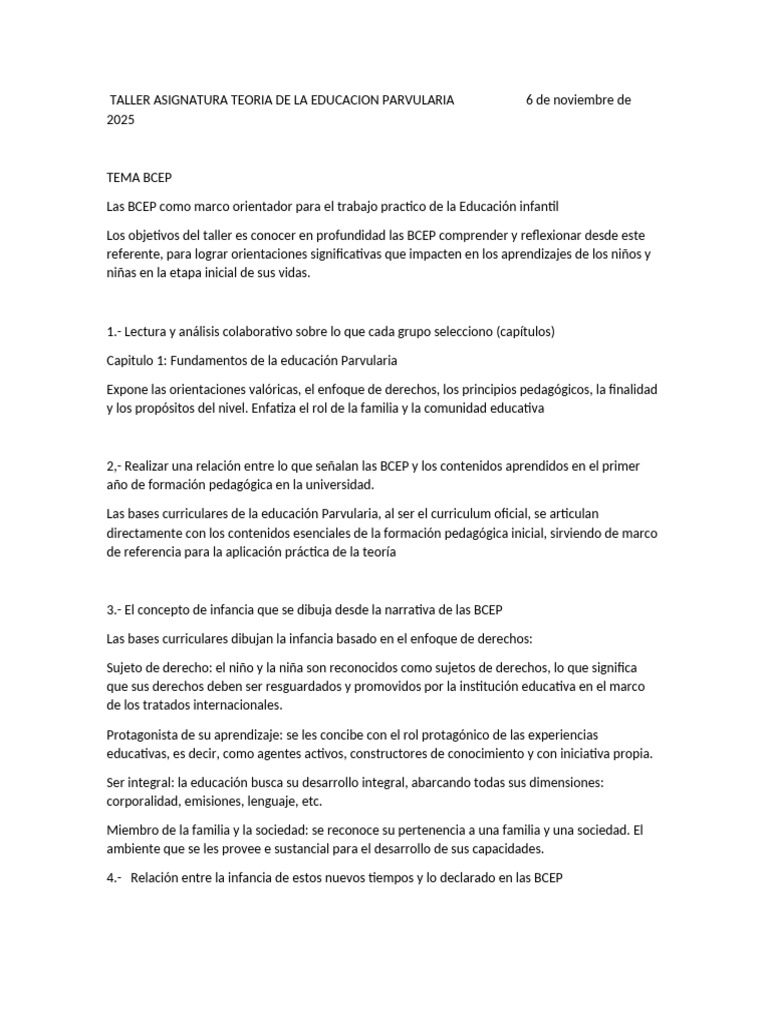 BCEP: Marco para la Educación Parvularia | PDF | Educación de la ...