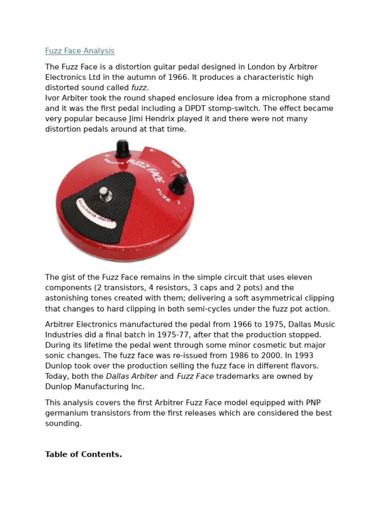 Fuzz Face Analysis | PDF | Amplifier | Bipolar Junction Transistor