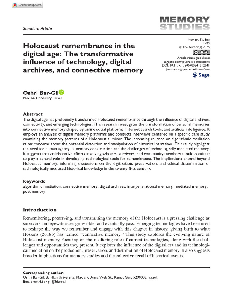 Digital Transformation of Holocaust Memory | PDF