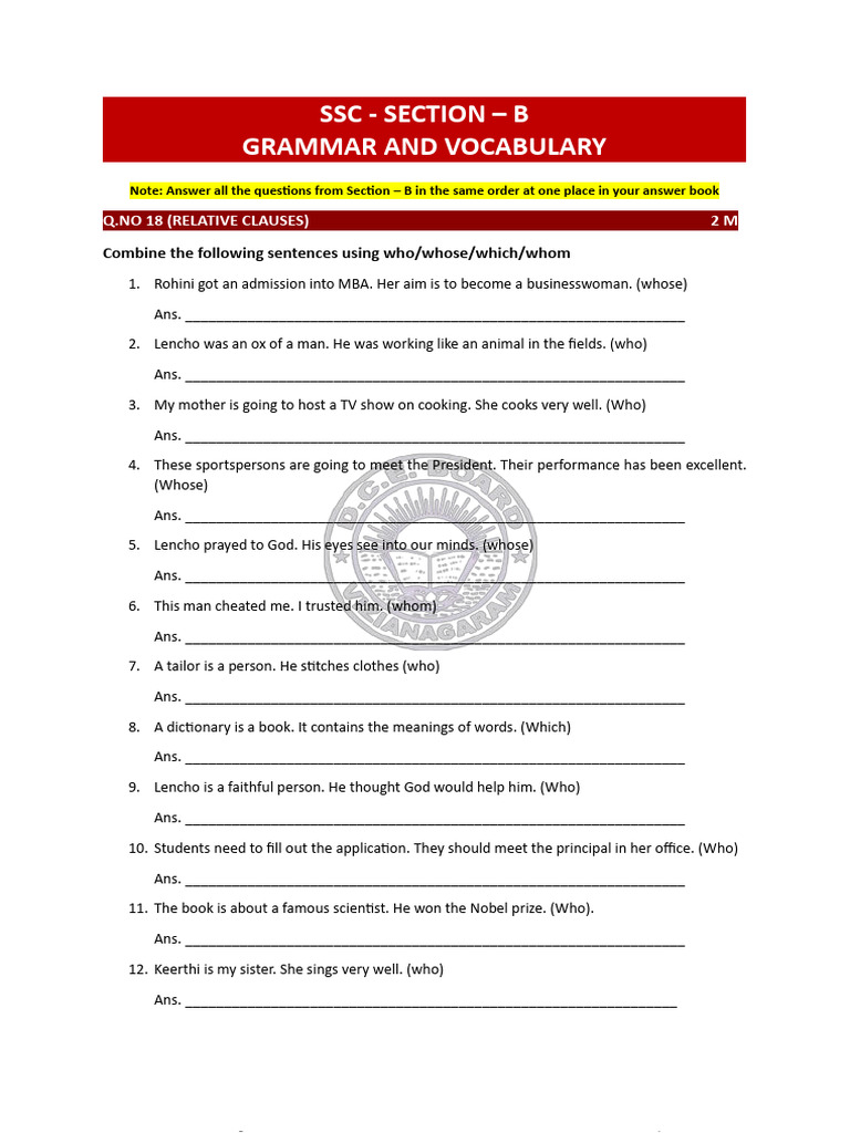Grammar Exercises for SSC English | PDF