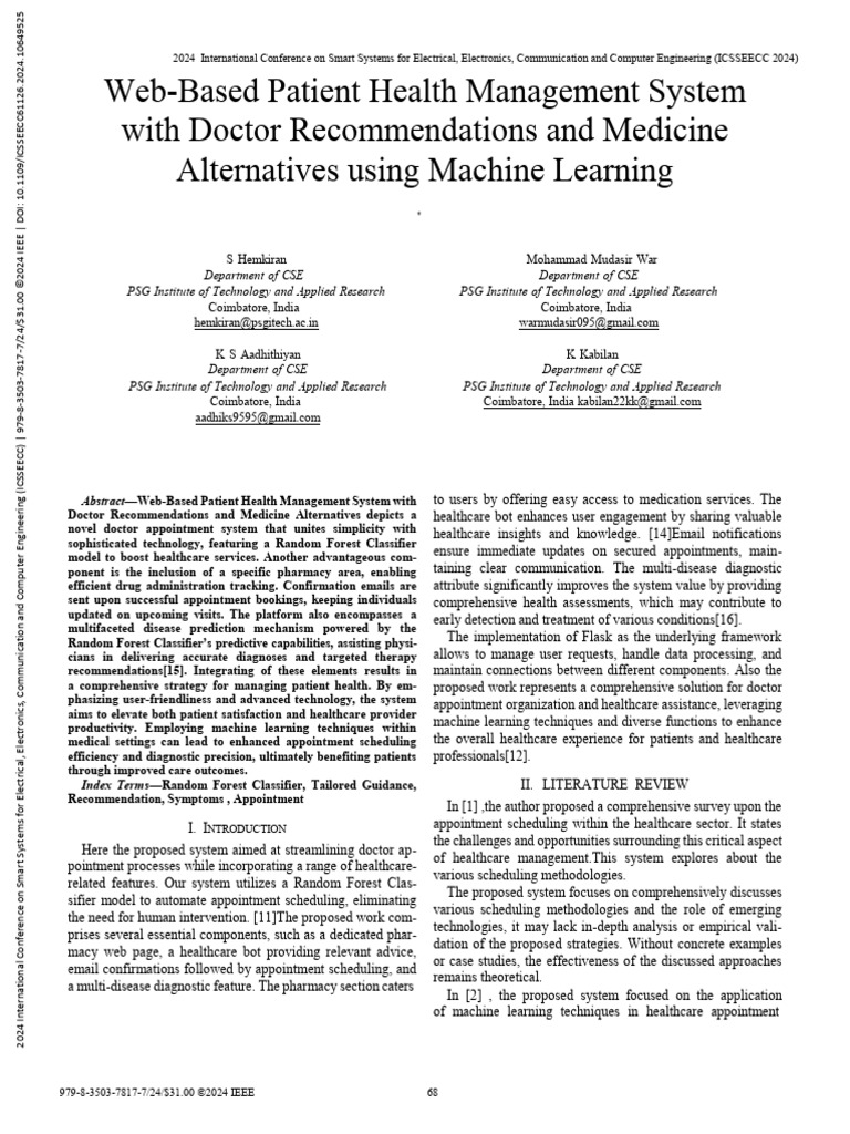 Web-Based Patient Health Management System | PDF | Machine Learning ...