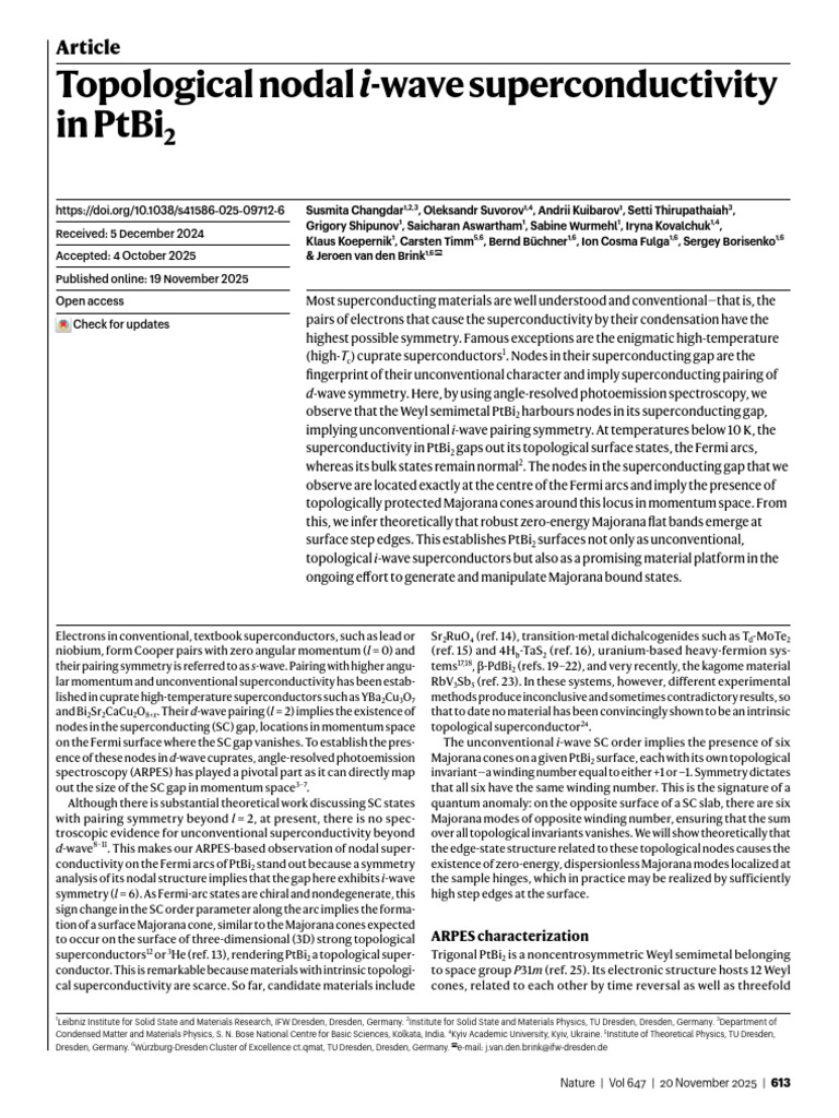 Topological Nodal I-wave Superconductivity in PtBi2 | PDF ...