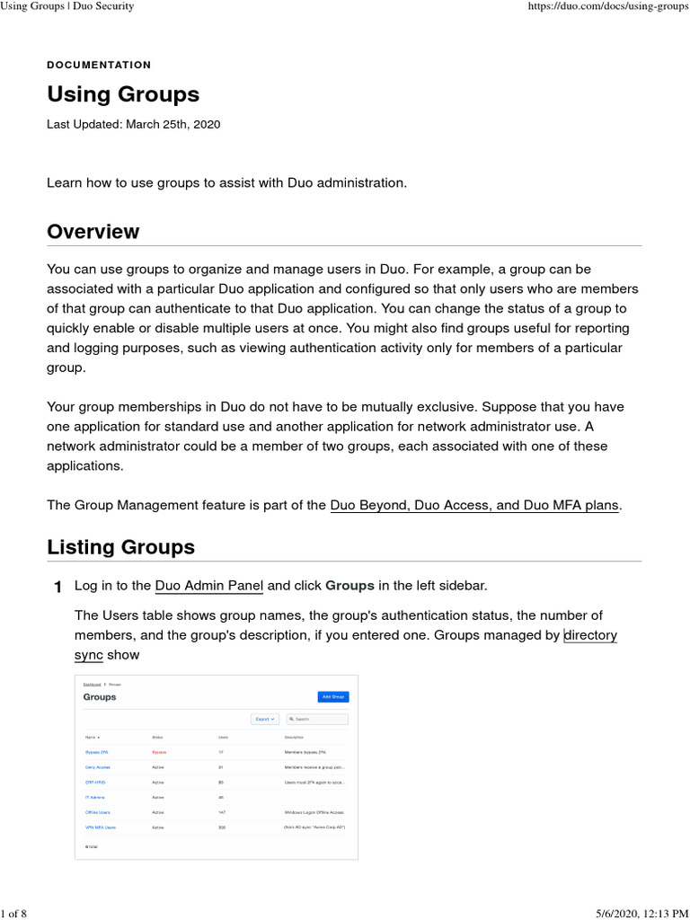 Managing User Groups in Duo Admin | PDF | Synchronization | Lockout ...