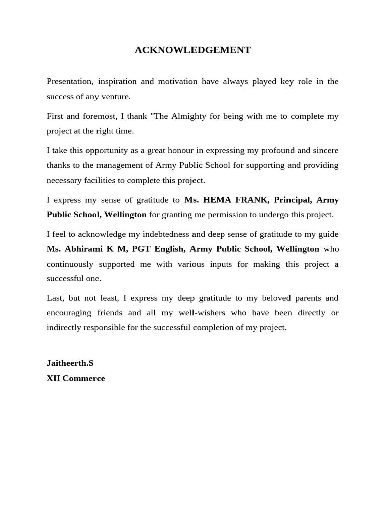 Acknowledgements for Project Completion | PDF