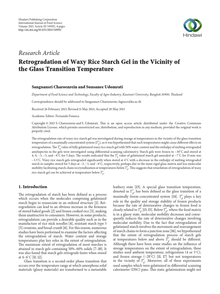 Retrogradation of Waxy Rice Starch Gel | PDF | Differential Scanning ...