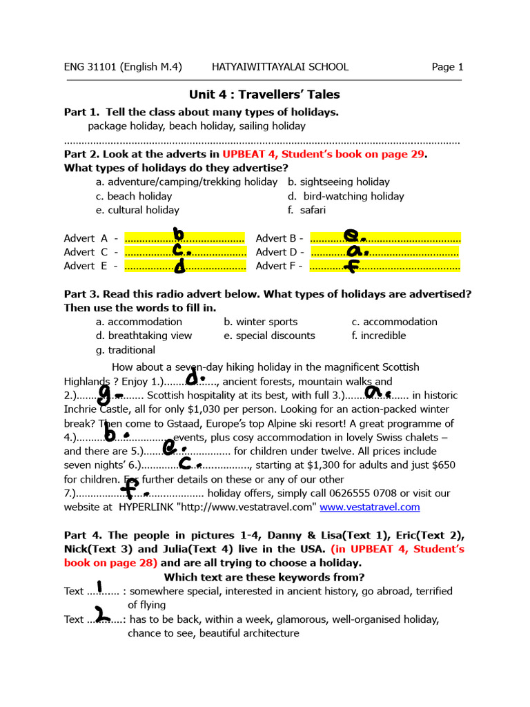 17_4 Sirapop Prom o Pas m.4 Worksheets Unit4 Upbeat 5 | PDF | Phrase