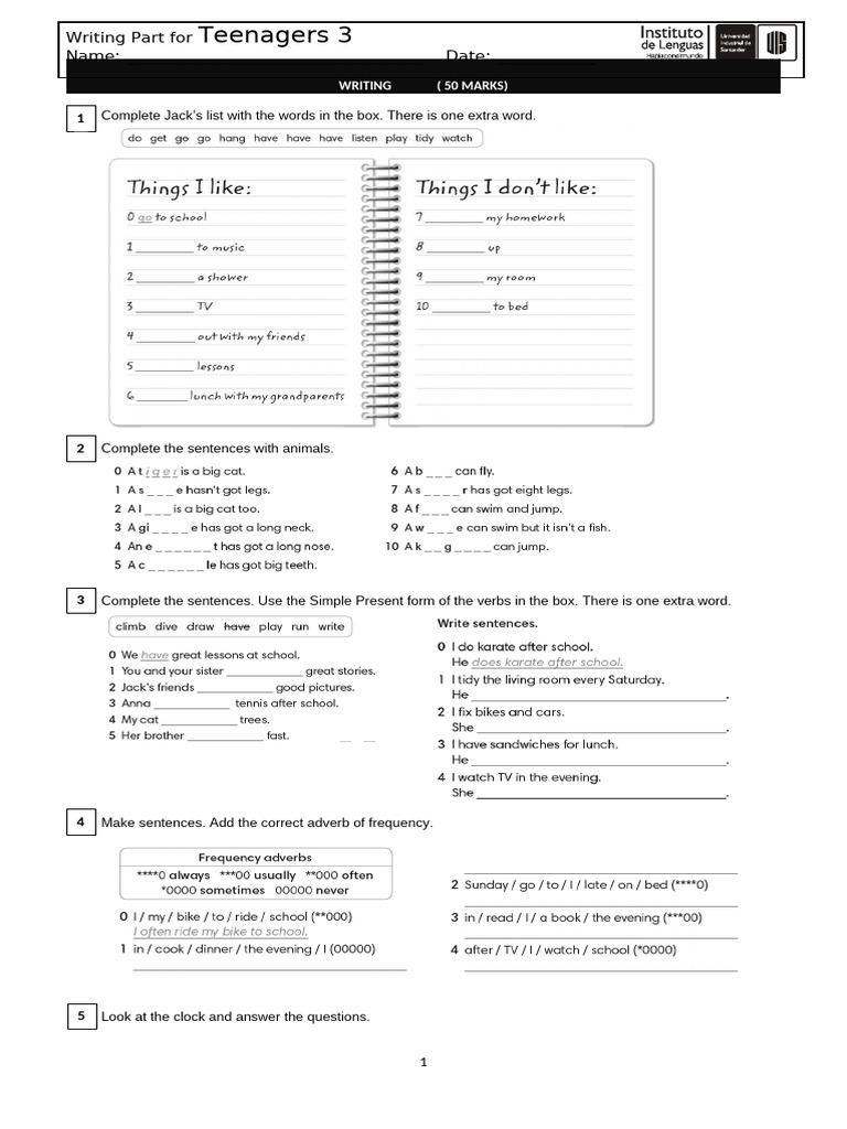 Writing Exercises for Teenagers | PDF