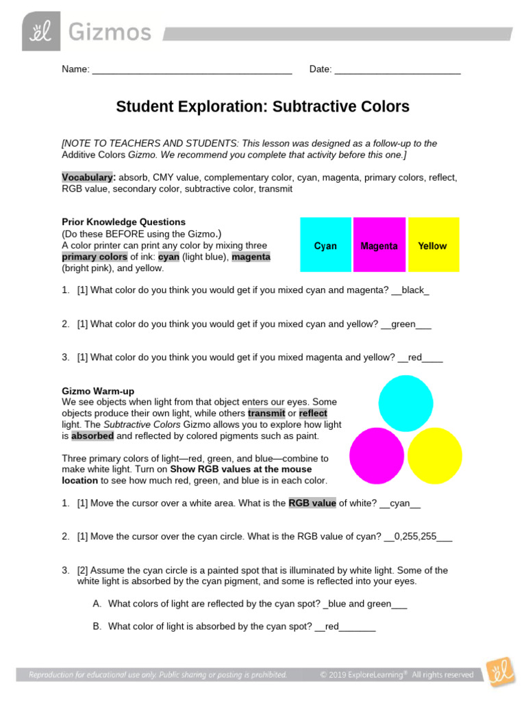 Subtractive Color Mixing Exploration | PDF | Magenta | Cyan