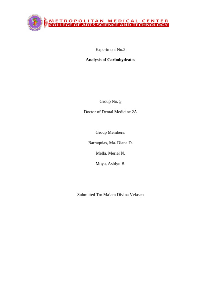 Carbohydrate Analysis Experiment Results | PDF | Carbohydrates | Glucose