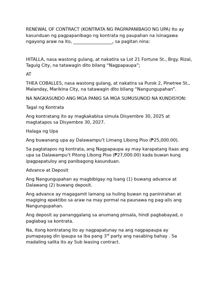 Renewal of the Contract | PDF