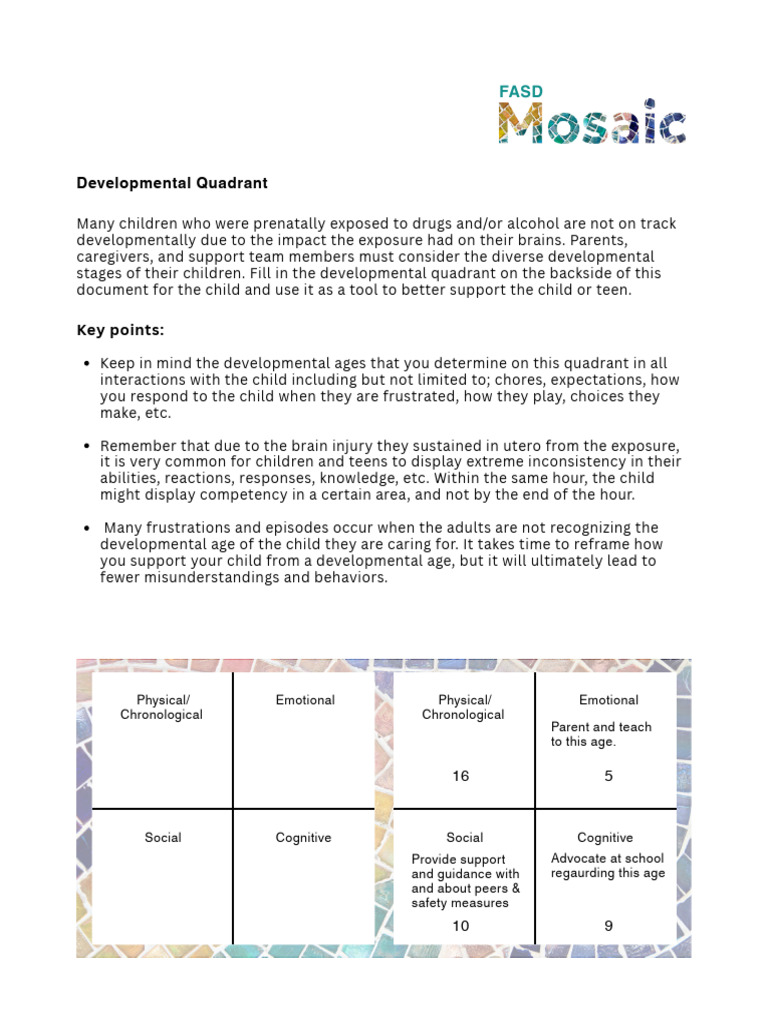 Developmental Quadrant FASD Mosaic(1) | PDF | Adolescence ...