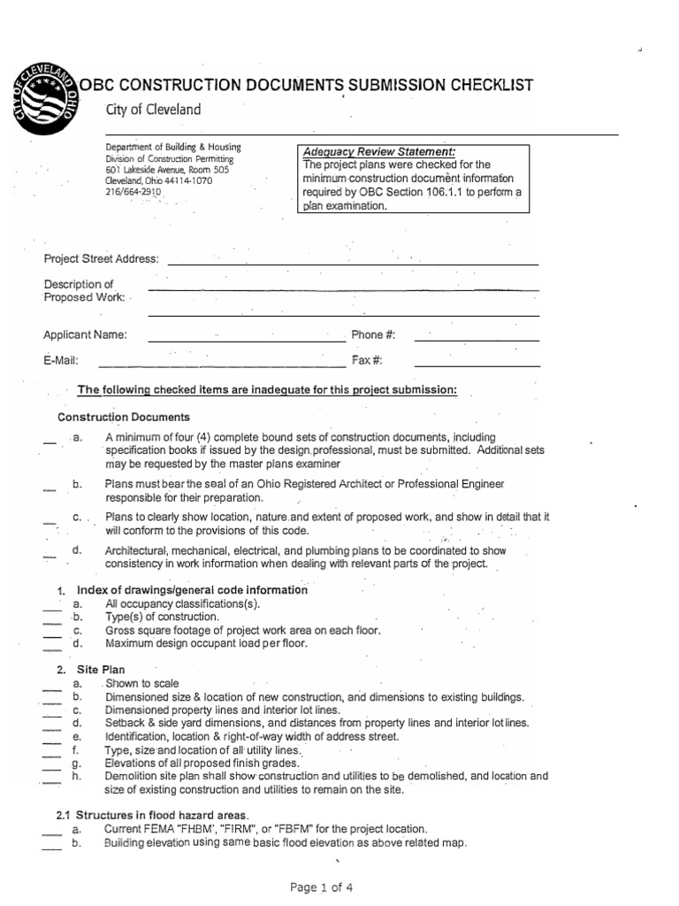 Cleveland Construction Document Checklist | PDF