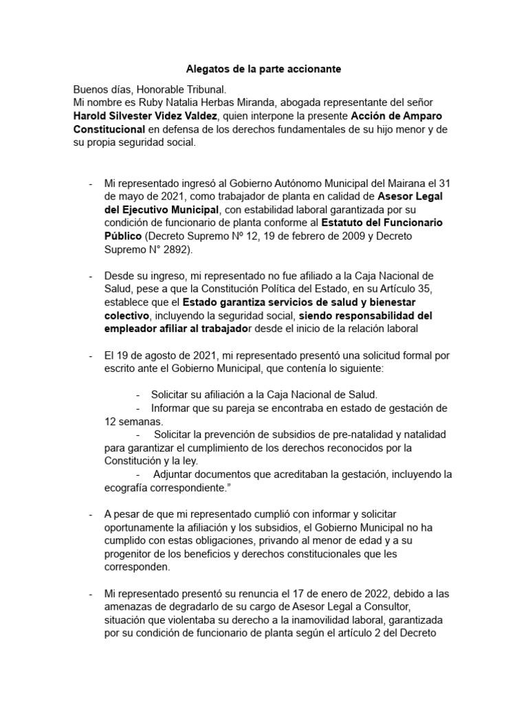 Acción de Amparo por Derechos Vulnerados | PDF | Justicia | Crimen y ...