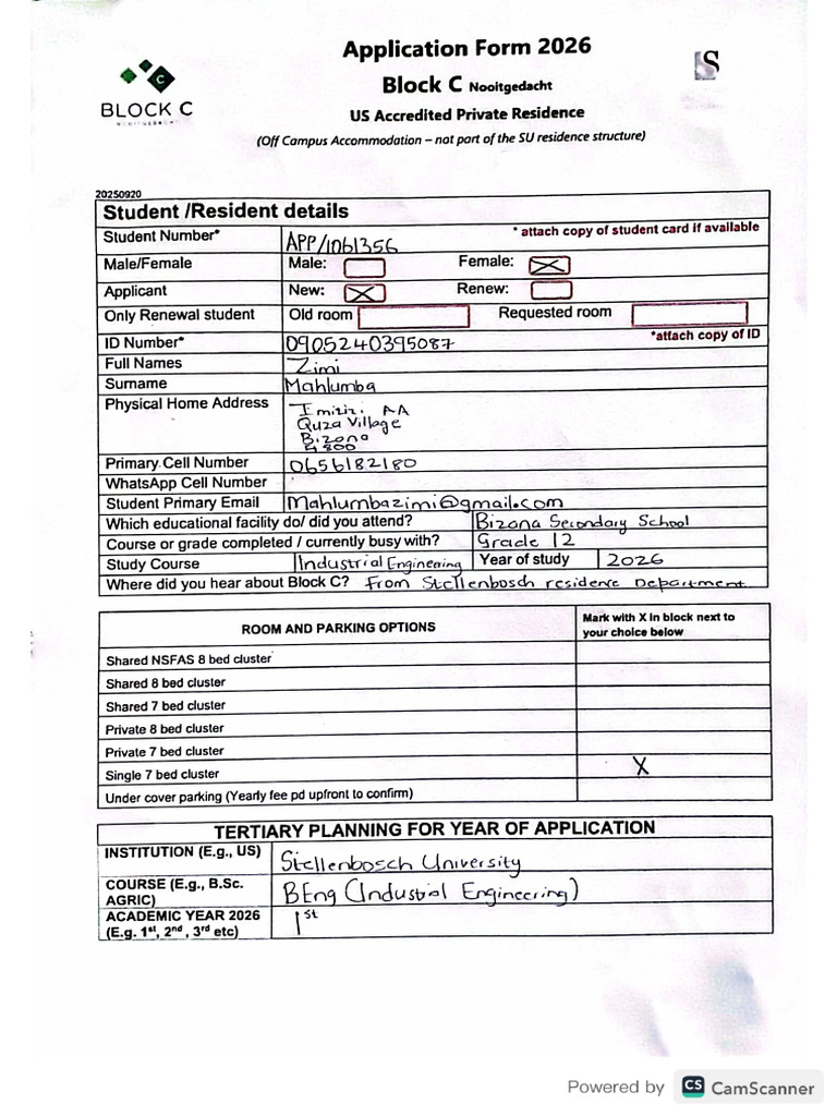 Application for Accommodation at Nooitgedacht Block C Residence | PDF
