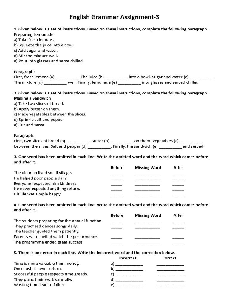 English Grammar Assignment Instructions | PDF | Lemonade | Juice