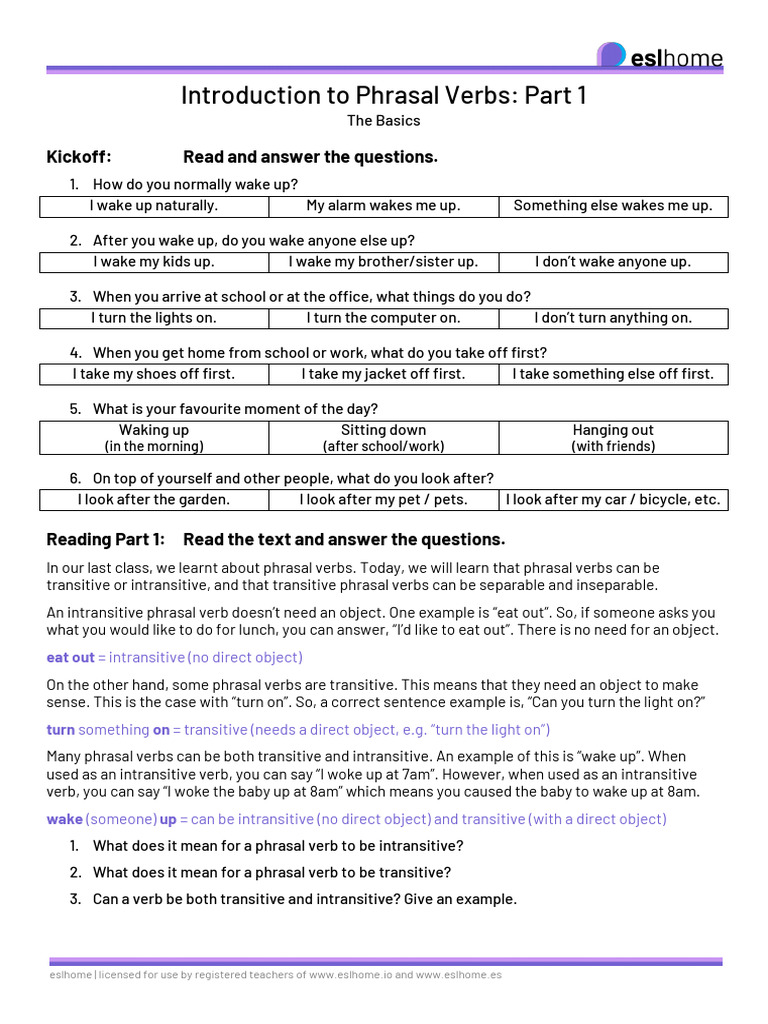 Introduction to Phrasal Verbs Basics | PDF | Verb | Object (Grammar)
