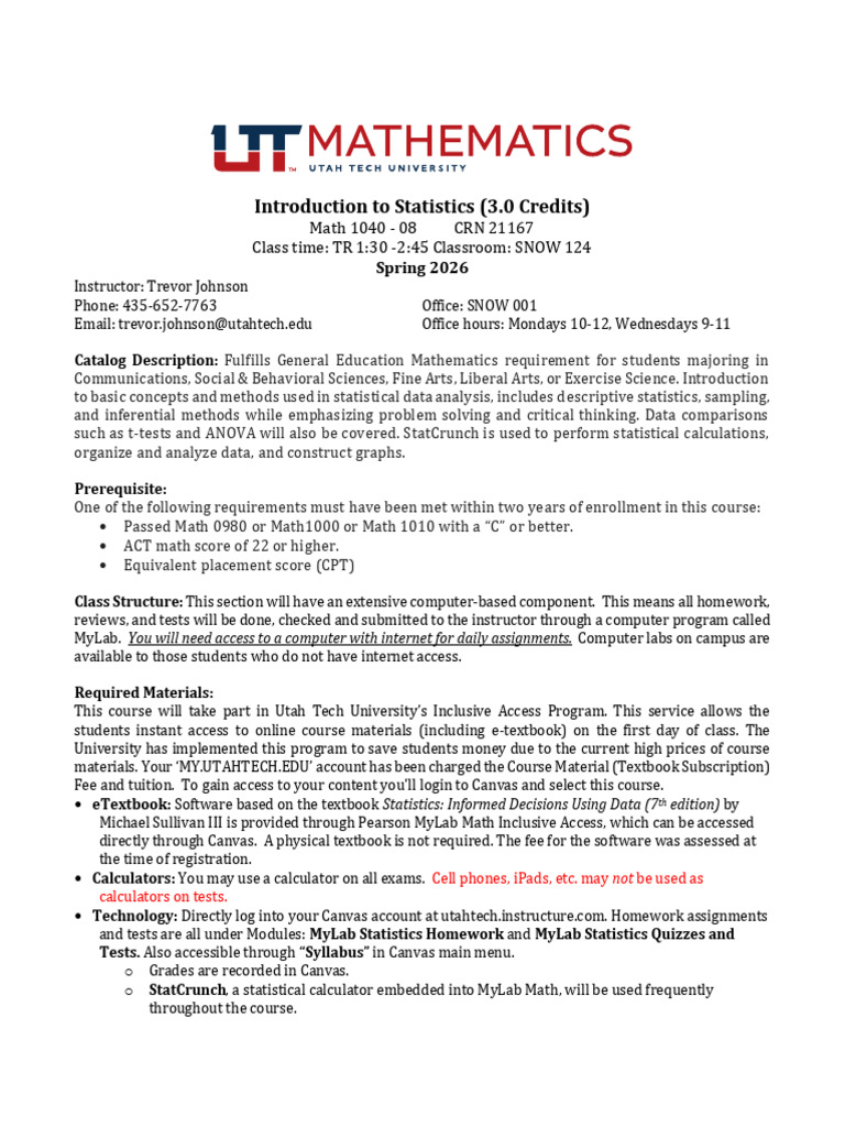 Introduction to Statistics Course Details | PDF | Statistics | Mathematics