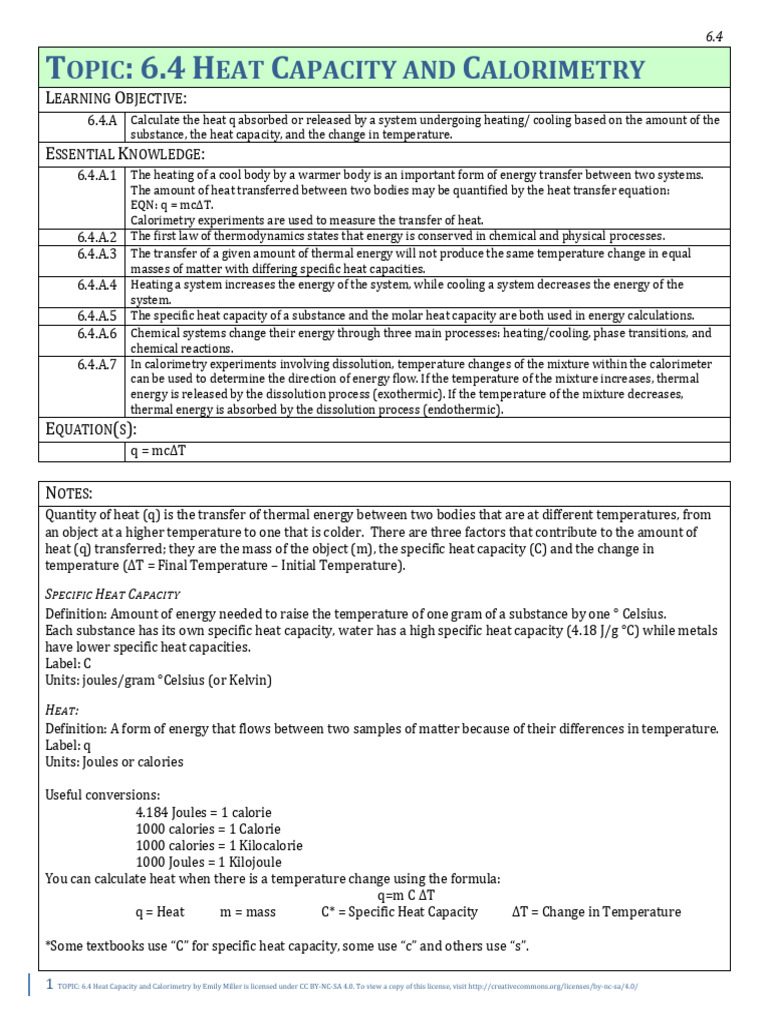Heat Capacity and Calorimetry Guide | PDF | Heat | Calorie