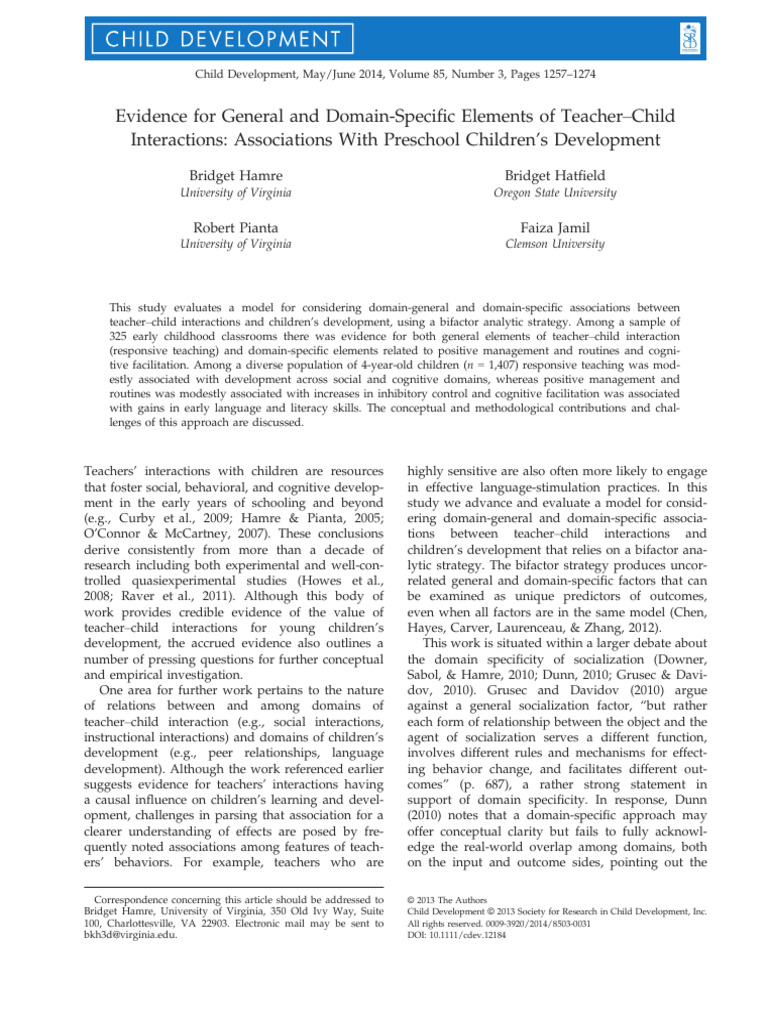 1. Evidence for General and Domain-Speciﬁc Elements of Teacher Child ...