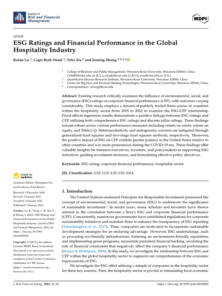 ESG Ratings Impact on Hospitality Performance | PDF | Corporate Social ...