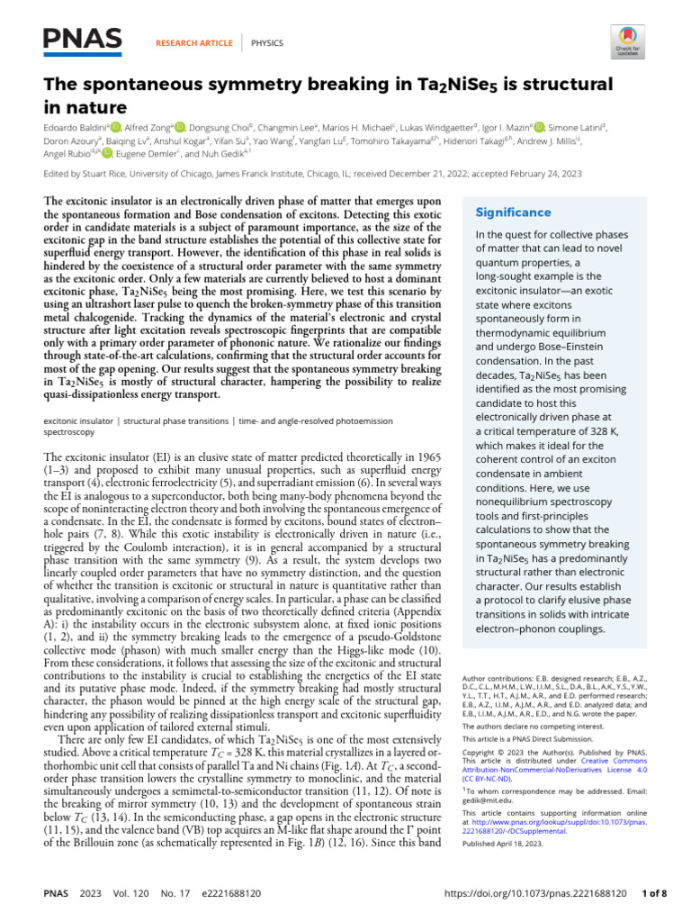 Baldini Et Al 2023 the Spontaneous Symmetry Breaking in Ta2nise5 is ...