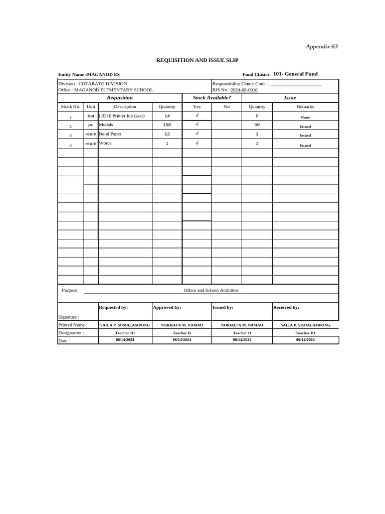 Appendix 63 - REquisition and iSSUE SLIP | PDF | Printing | Office ...