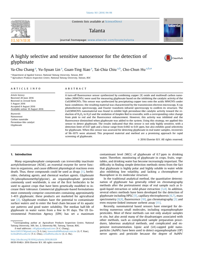 A Highly Selective and Sensitive Nanosensor for the Detection of ...