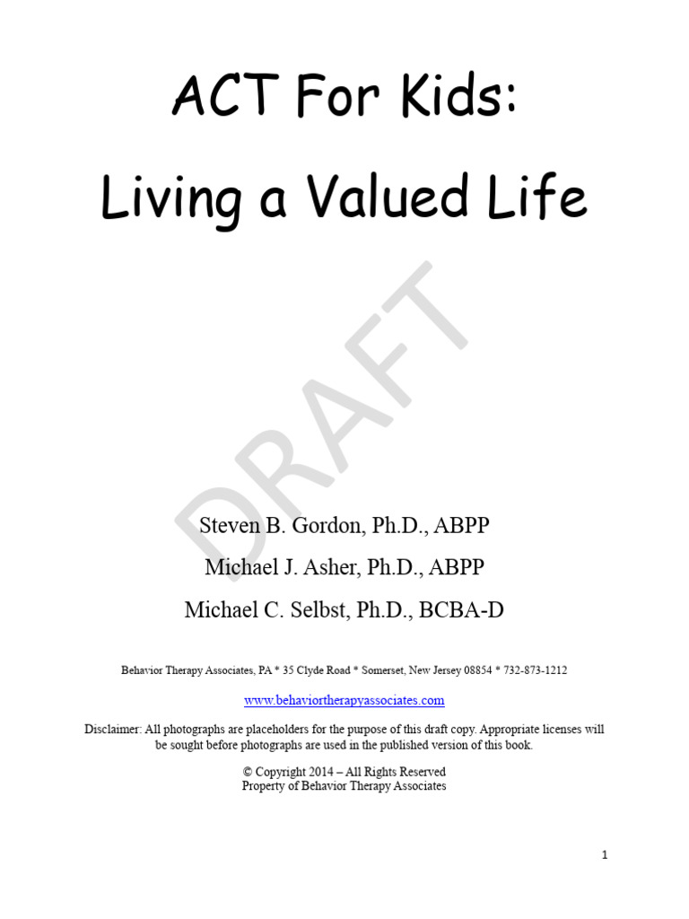 ACTforKids-LIVING A VALUED LIFE | PDF | Cognitive Behavioral Therapy ...