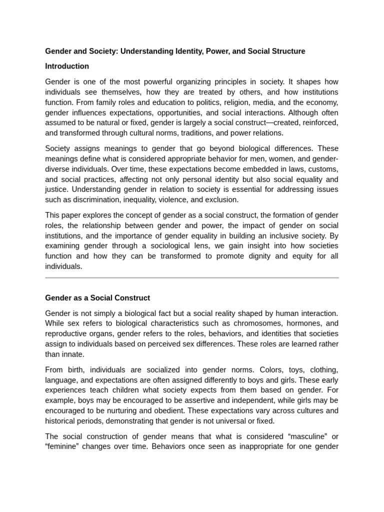 Gender as a Social Construct in Society | PDF | Gender | Gender Studies