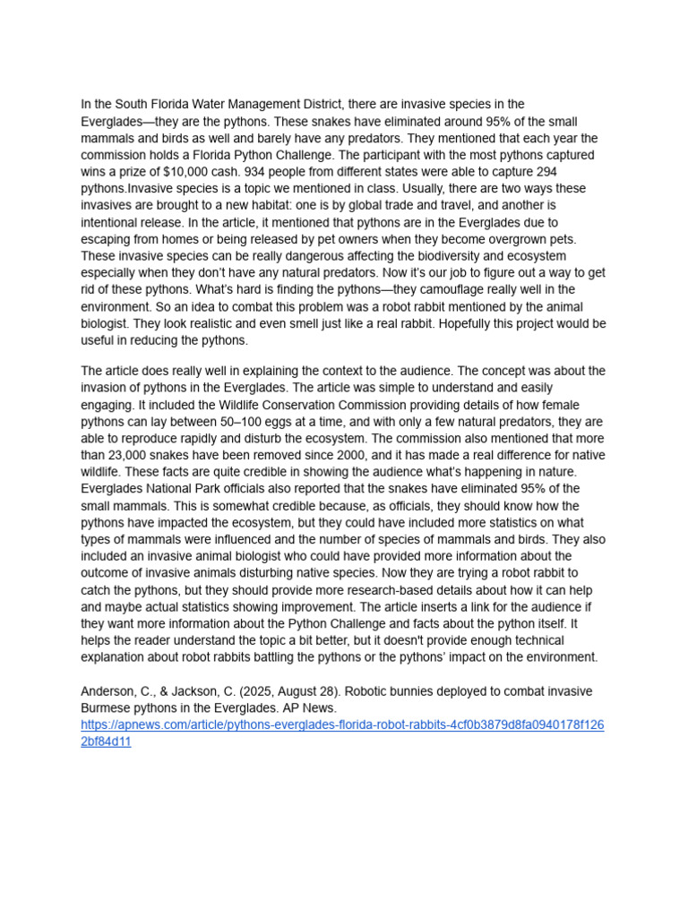Combatting Pythons in the Everglades | PDF