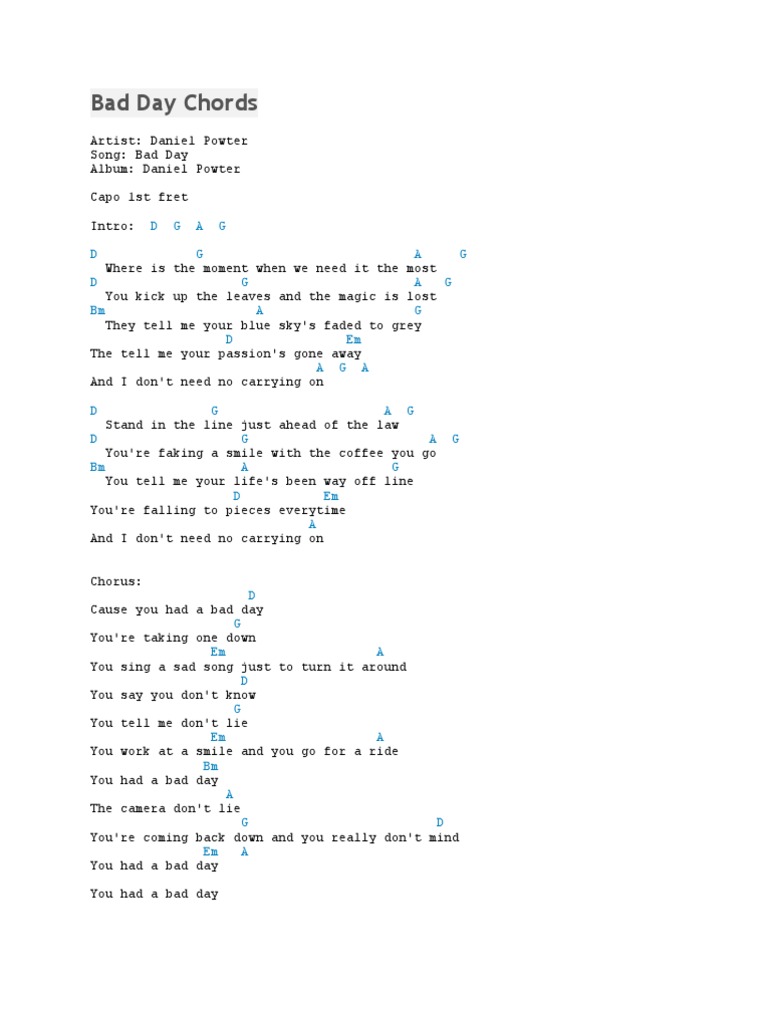 Bad Day Chords Amazing Grace Song Structure