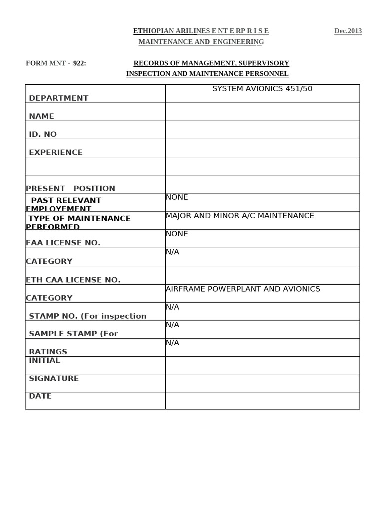 Ethiopian Airlines Maintenance Records | PDF