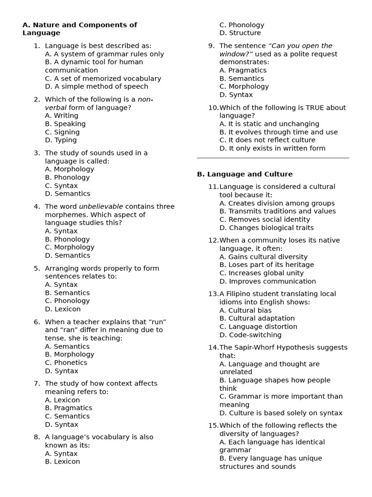 Understanding Language: Key Concepts | PDF | Vocabulary | Language ...
