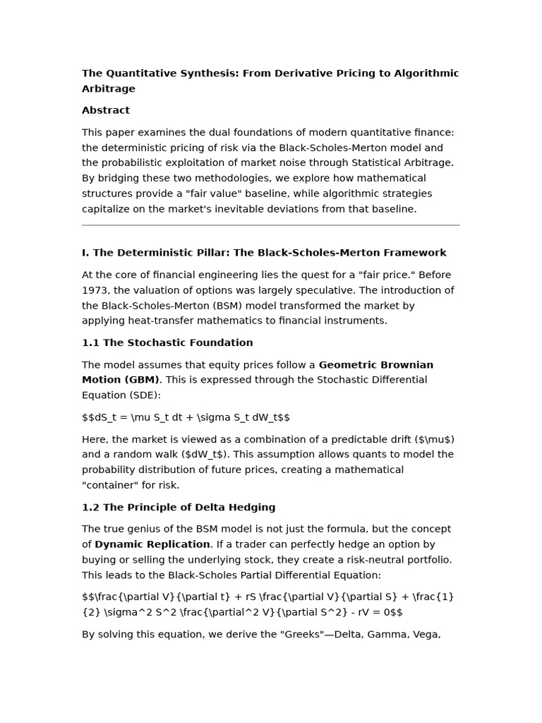 Quantitative Finance: BSM & StatArb Insights | PDF | Greeks (Finance ...