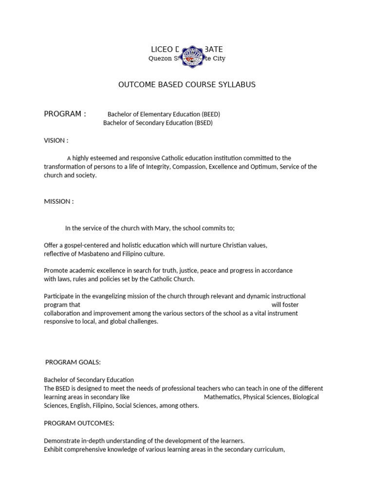 BEED/BSED Course Syllabus: Science & Society | PDF | Science ...