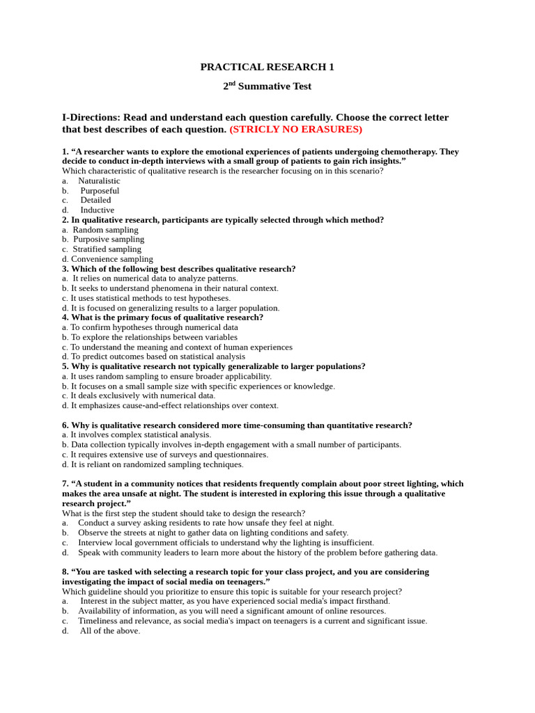 Qualitative Research Summative Test | PDF | Sampling (Statistics ...