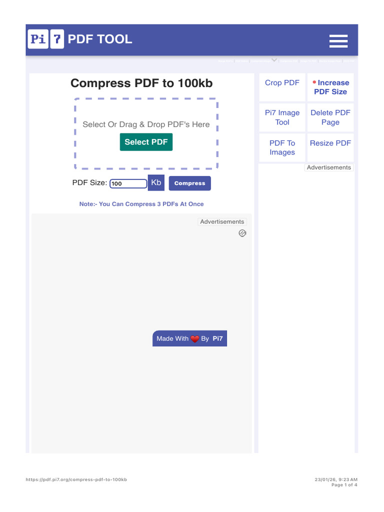 Compress PDF to 100kb Online Tool | PDF | Software | Computing