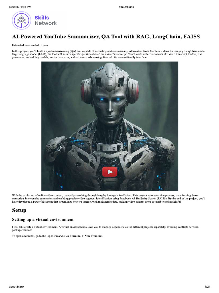 AI-Powered YouTube Summarizer, QA Tool With RAG, LangChain, FAISS | PDF
