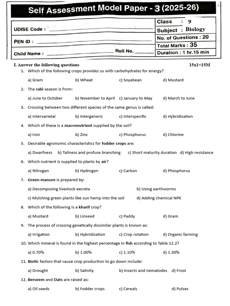 Crop Science Quiz and Answers | PDF | Agriculture | Soil